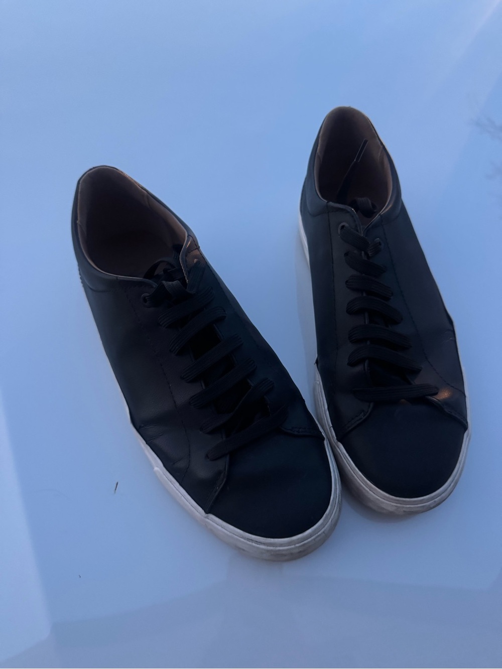 Zara Black Leather Low-Top Sneakers with White Sole